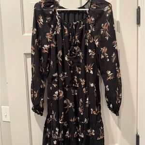 Elegant Black Floral Long Sleeve Dress